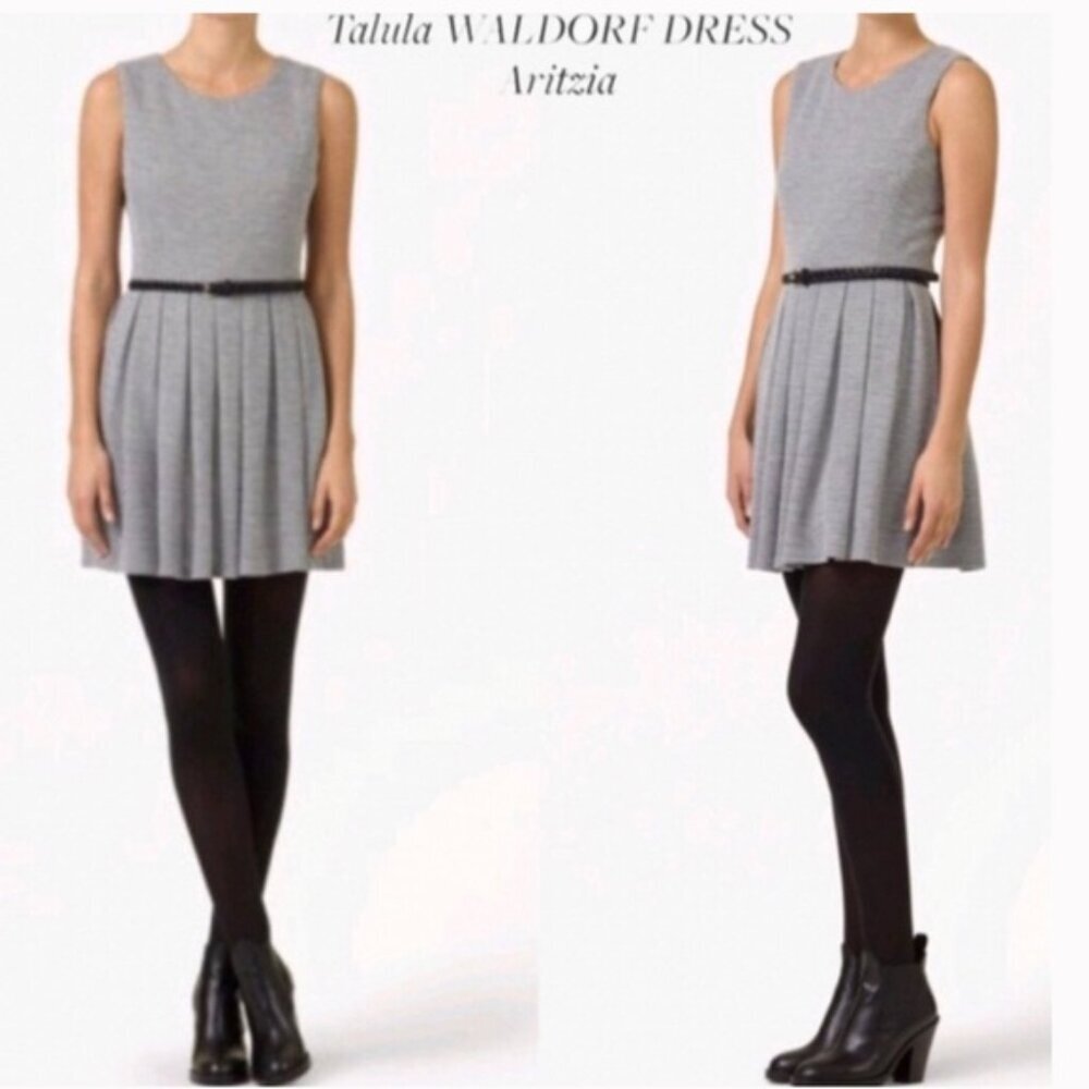 Aritzia Talula NEW Preppy Waldorf Pleated Pockets Knit Dress Min Zip Flare Crew